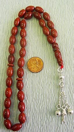 ISLAMIC PRAYER BEADS: RED JASPER & STERLING-by Tesbihci