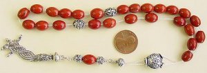 GREEK KOMBOLOI WORRY BEADS RED JASPER & STERLING
