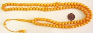 PRAYER BEADS  MARBLED AMBER RESIN OTTOMAN CUT 99 BEADS