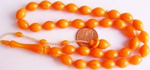 ISLAMIC PRAYER BEADS MARBLED ORANGE TURKISH AMBER