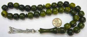 PRAYER BEADS TASBIH KOMBOLOI MARBLED GREEN  RESIN