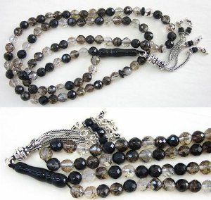 ISLAMIC PRAYER BEAD 99 BLACK MATRIX QUARTZ & STERLING