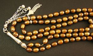ISLAMIC PRAYER BEADS 99 GOLDEN COLOR PEARLS & STERLING