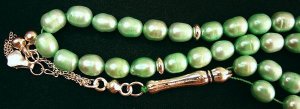 PRAYER BEADS KOMBOLOI TASBIH SOFT GREEN PEARLS STERLING