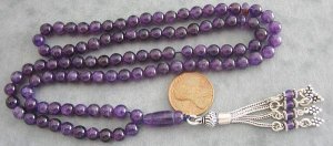 ISLAMIC PRAYER BEADS 99 ROUND AMETHYST & STERLING