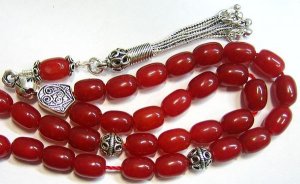 GREEK KOMBOLOI WORRY BEADS RED RUBILITE AND  STERLING