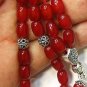 GREEK KOMBOLOI WORRY BEADS RED RUBILITE AND STERLING
