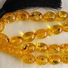 PRAYER BEADS *OVAL* AMBER RESIN INSECTS IN EACH BEAD