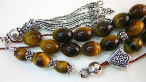 GREEK KOMBOLOI WORRY BEADS OVAL TIGER EYE & STERLING