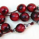 GREEK KOMBOLOI RED BURI BEADS  & STERLING