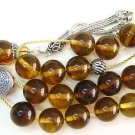 GREEK KOMBOLOI COGNAC AMBER ROUND BEADS & STERLING