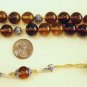 GREEK KOMBOLOI COGNAC AMBER ROUND BEADS & STERLING