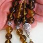 GREEK KOMBOLOI COGNAC AMBER ROUND BEADS & STERLING
