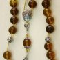 GREEK KOMBOLOI COGNAC AMBER ROUND BEADS & STERLING