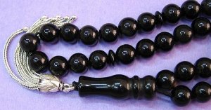 PRAYER  BEADS TASBIH KOMBOLOI BLACK AGATE AND STERLING