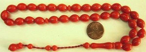 PRAYER BEADS TOMATO RESIN OTTOMAN CARVE 33 BEADS