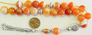 GREEK KOMBOLOI WORRY BEADS ORANGE BANDED AGATE STERLING