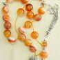 GREEK KOMBOLOI WORRY BEADS ORANGE BANDED AGATE STERLING