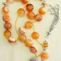 GREEK KOMBOLOI WORRY BEADS ORANGE BANDED AGATE STERLING