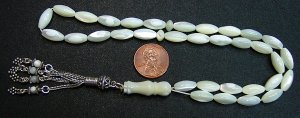PRAYER BEADS RICE SHAPED MOTHER OF PEARL & STERLING
