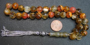 PRAYER BEADS KOMBOLOI CARVED VOLCANO QUARTZ & STERLING