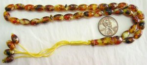 PRAYER WORRY BEADS REAL COGNAC AMBER + MOP- SMALL OVAL