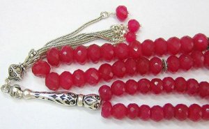 TESBIH WORRY BEADS SUBHA  66 FACETED RUBY & STERLING
