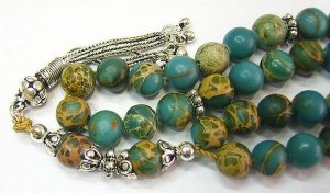 PRAYER BEADS TESBIH KOMBOLOI VARISCITE & STERLING
