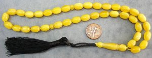 PRAYER BEADS KOMBOLOI BUTTER YELLOW AMBER RICE CUT