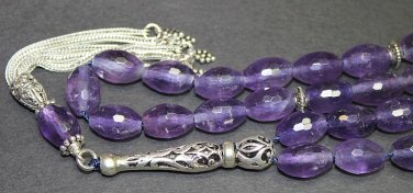 LUXURY PRAYER BEADS TESBIH KOMBOLOI AAGRADE AMETHYST & STERLING COLLECTOR'S