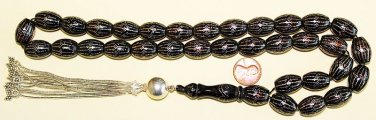 PRAYER WORRY BEADS TESBIH HUGE YUSR BARREL WITH 12.500 STERLING STUDS VRARE