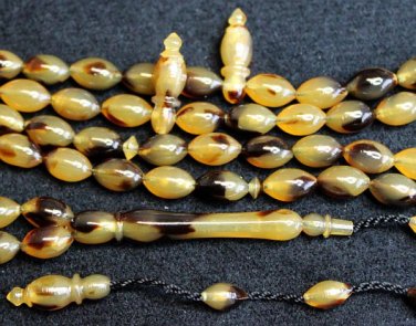 ISLAMIC PRAYER BEADS GALALITH FAUX TORTOISE 99 BEADS - RARE COLLECTOR'S