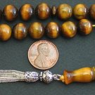 PRAYER BEADS TESBIH KOMBOLOI TIGER EYE & STERLING 10MM BEADS PERFECT COMPLETE