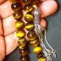 PRAYER BEADS TESBIH KOMBOLOI TIGER EYE & STERLING 10MM BEADS PERFECT COMPLETE
