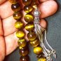 PRAYER BEADS TESBIH KOMBOLOI TIGER EYE & STERLING 10MM BEADS PERFECT COMPLETE