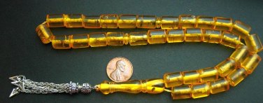 PRAYER BEADS CYLINDER BARREL AMBER RESIN WITH INSECTS IN EACH BEAD - RARELY SEEN