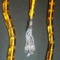 PRAYER BEADS CYLINDER BARREL AMBER RESIN WITH INSECTS IN EACH BEAD - RARELY SEEN