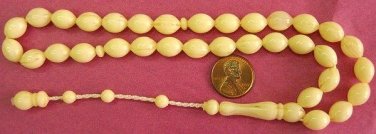 PRAYER BEADS IVORY COLOR RESIN OTTOMAN CARVE 33 BEADS