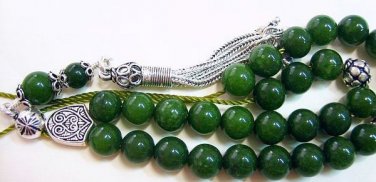 DEEP GREEN JADE AND STERLING GREEK KOMBOLOI WORRY BEADS