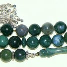 LUXURY PRAYER BEADS TESBIH AA GRADE MOSS AGATE STERLING TOP QUALITY COLLECTOR'S