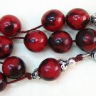 GREEK KOMBOLOI WORRY BEADS RED BURI NUTS + STERLING SILVER + VERY SPECIAL