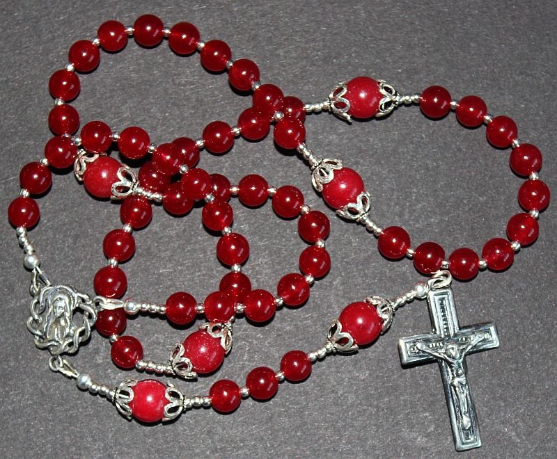 CATHOLIC ROSARY PRAYER BEADS GENUINE RUBY & STERLING