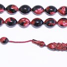 PRAYER BEADS TESBIH BLACK FUSCHIA MARBLED VINTAGE GALALITH UNIQUE XR COLLECTOR'S
