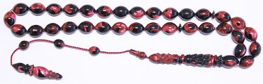 PRAYER BEADS TESBIH BLACK FUSCHIA MARBLED VINTAGE GALALITH UNIQUE XR COLLECTOR'S