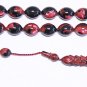 PRAYER BEADS TESBIH BLACK FUSCHIA MARBLED VINTAGE GALALITH UNIQUE XR COLLECTOR'S