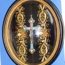 Micro Mosaic Cross In Original Frame With Gold Thread Hand Embroidery –RARE-