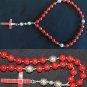 ANGLICAN ROSARY PRAYER BEADS SPONGE RED CORAL AND STERLING SILVER