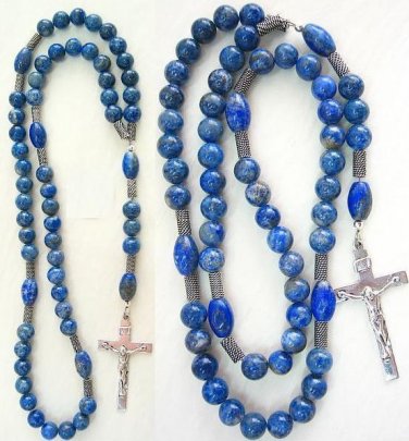 CATHOLIC ROSARY PRAYER BEADS LAPIS LAZULI & HEAVY STERLING