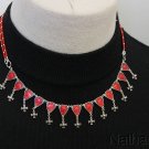 1950 Vintage Enameled Rosary Centers Repurposed into Necklace W Coral & Sterling