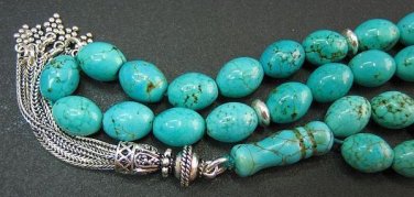 Prayer Beads Tesbih Gebetskette Matrix Oval Turquoise & Sterling Silver